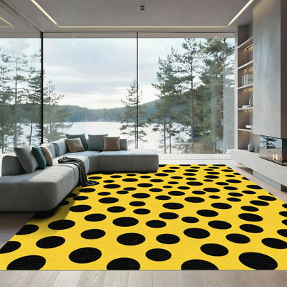 Abstract Yellow Black Polka Dot Rug