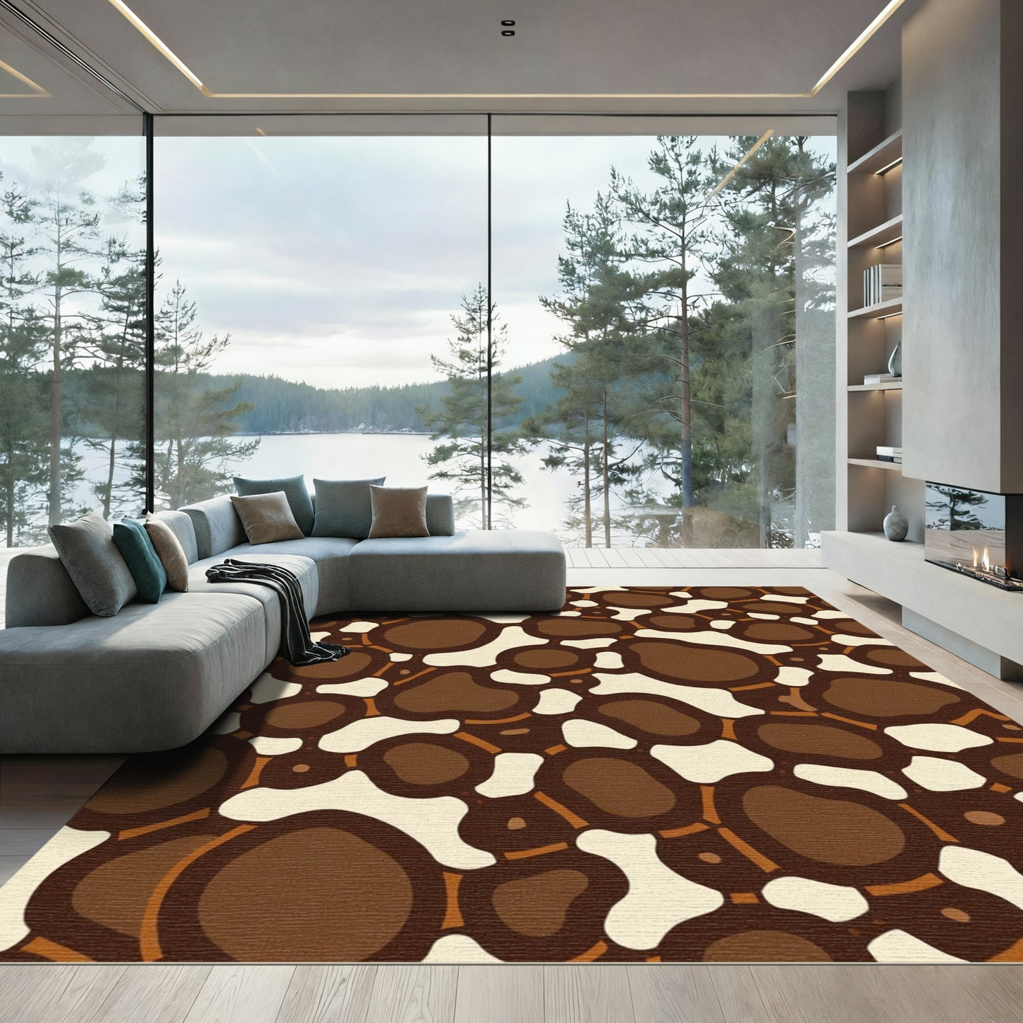 Organic Brown Cream Pebble Cluster Rug