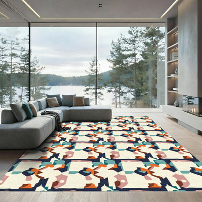 Abstract Geometric Terracotta Jade Composition Rug