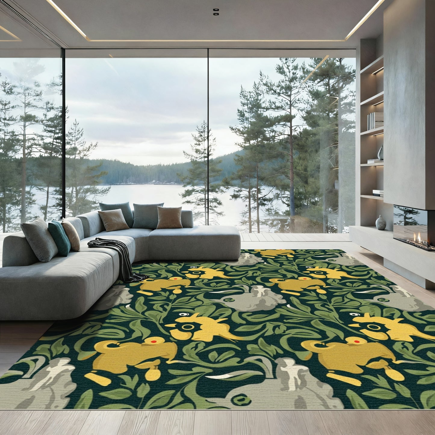 Golden Yellow Elephant Fern Garden Rug
