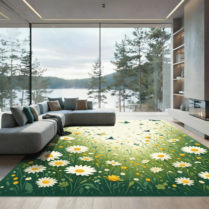 Daisies Butterflies Meadow Dreamscape Rug