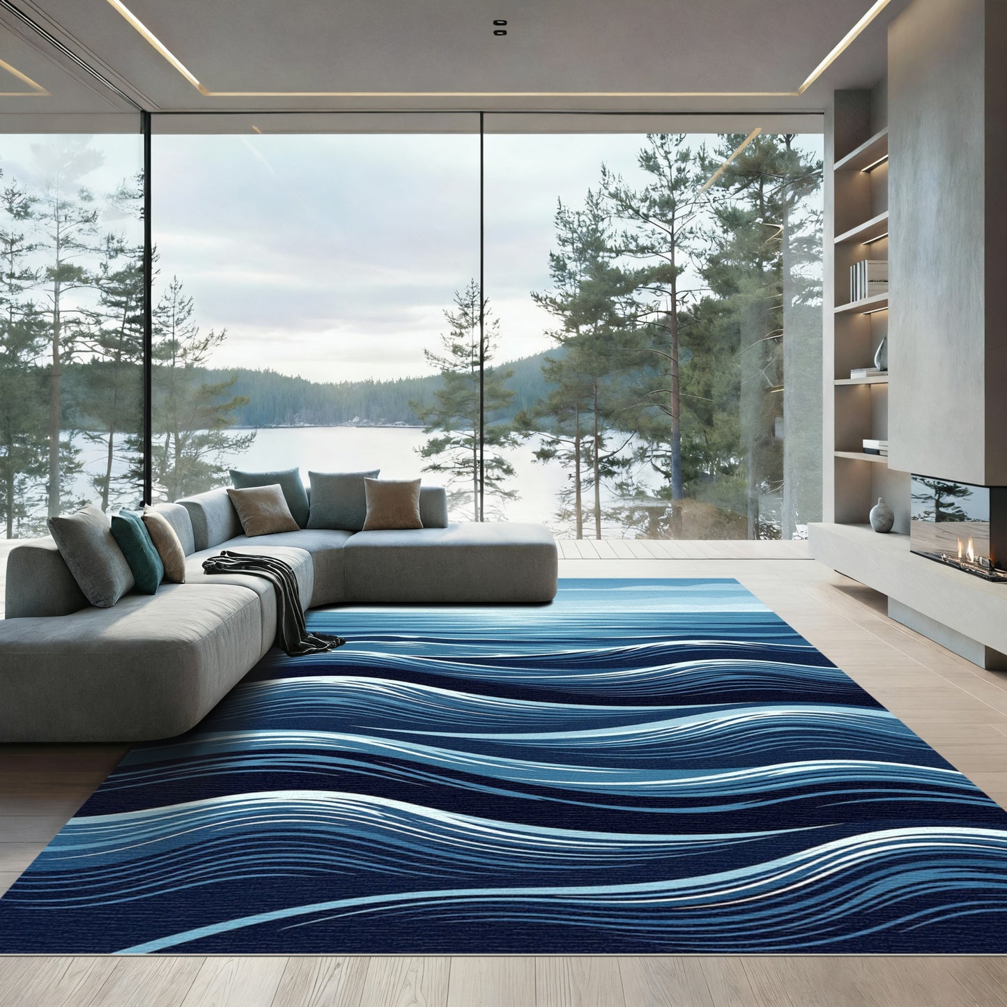 Deep Blue Ocean Wave Flow Rug