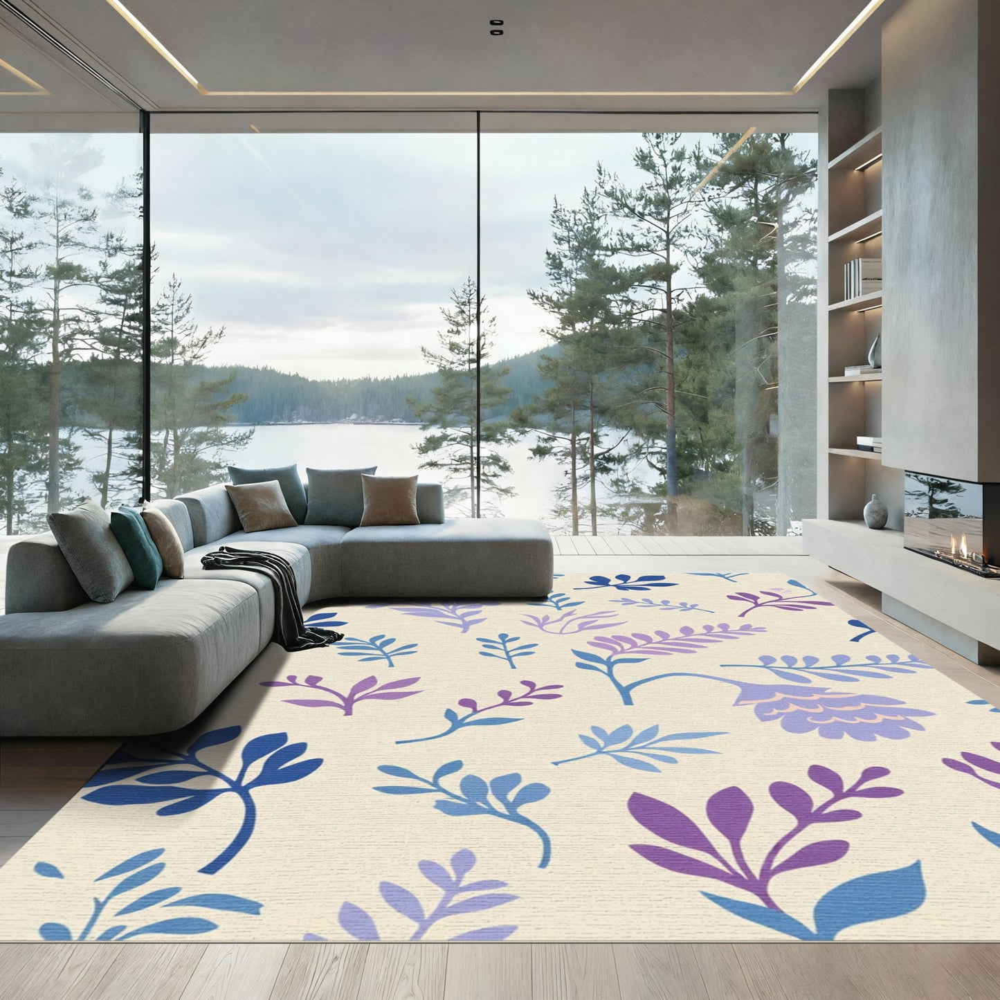 Amethyst Blue Leafy Sprigs Arrangement Rug