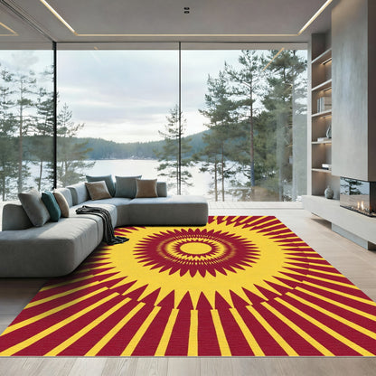 Crimson Yellow Sunburst Mandala Rug