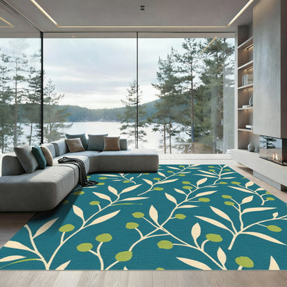 Teal Botanical Branch Berry Rug