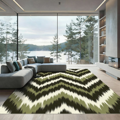 Earthy Olive Chevron Zigzag Abstract Rug