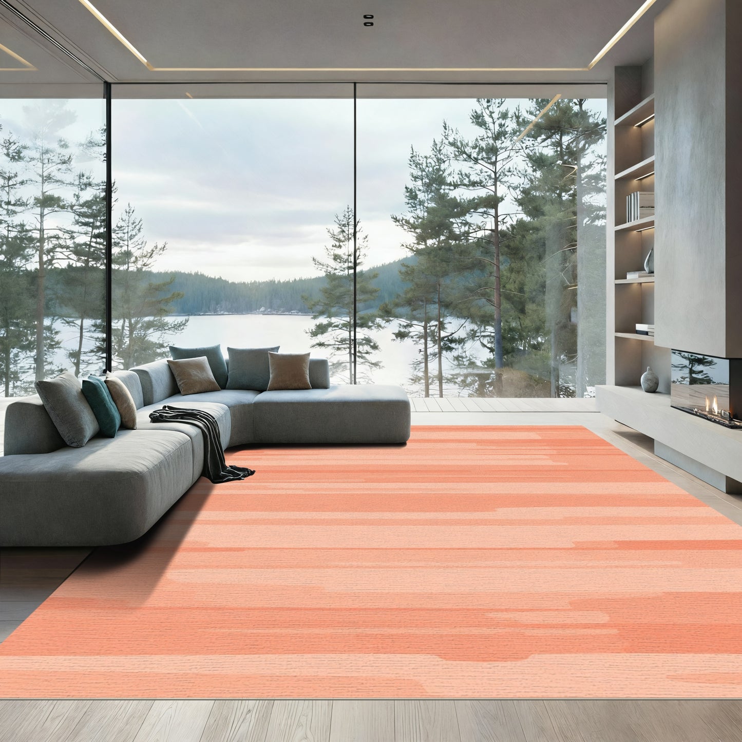 Coral Horizontal Brushstroke Abstract Rug
