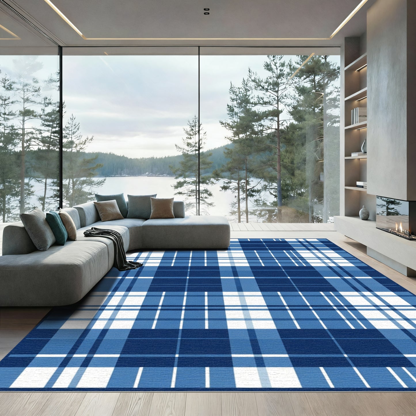 Deep Blue Buffalo Plaid Rug