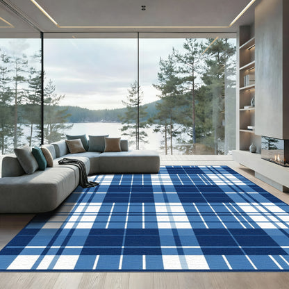 Deep Blue Buffalo Plaid Rug
