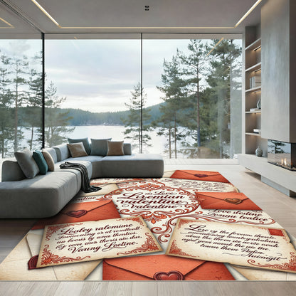 Crimson Vintage Valentine Letters Heart Seals Rug