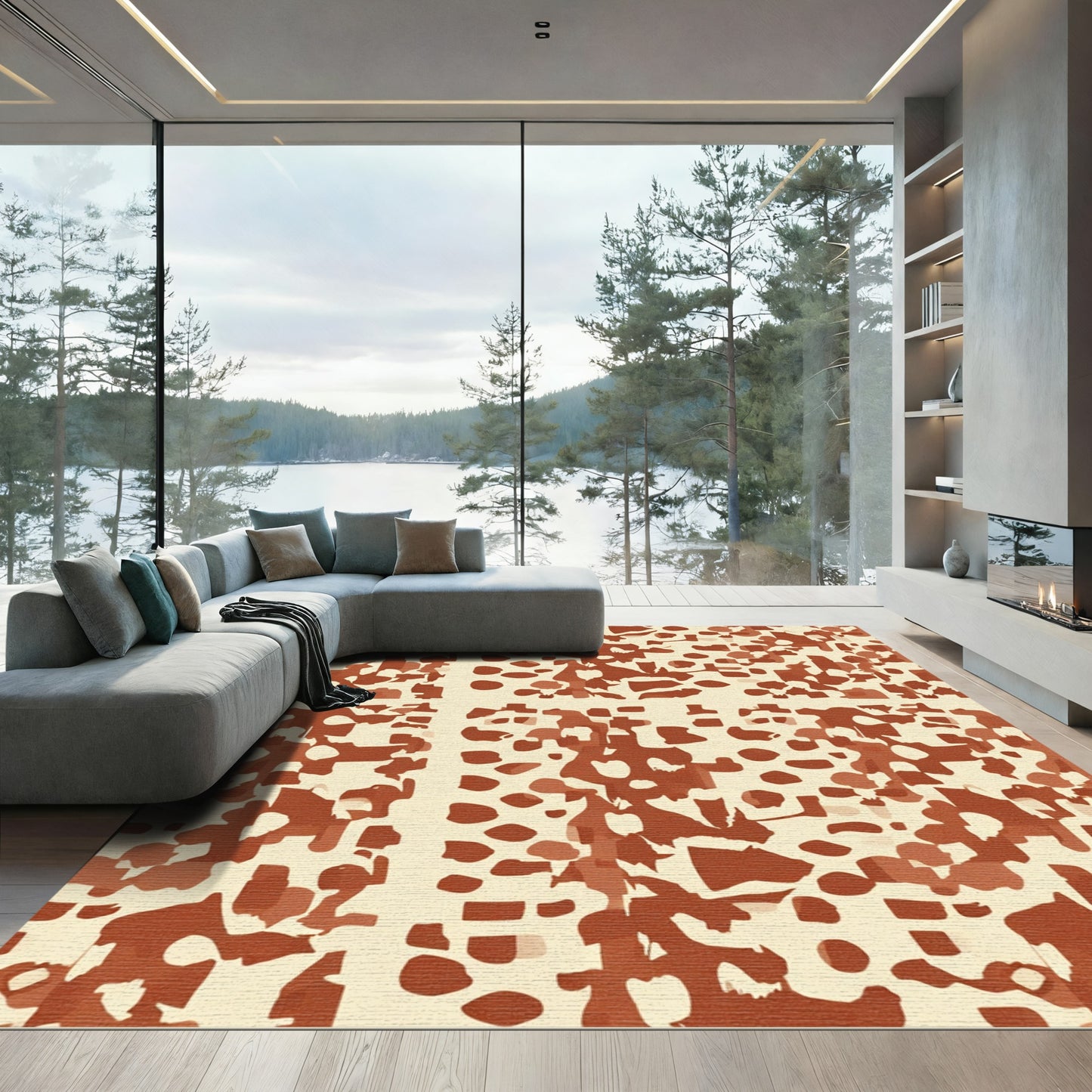 Rusty Ochre Mottled Abstract Rug