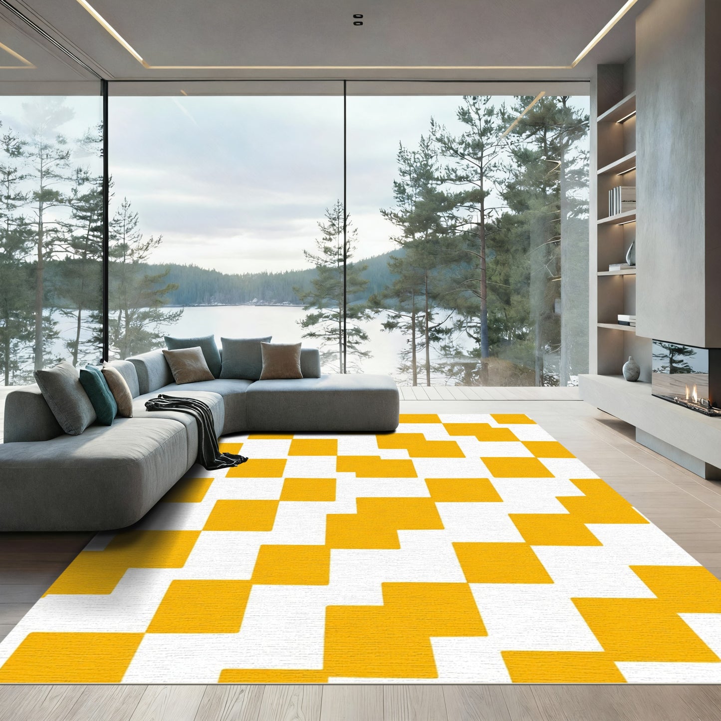 Golden Yellow L-Shape Geometric Rug