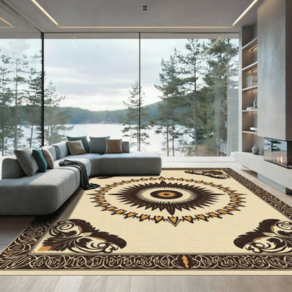 Antique Ivory Sunburst Floral Border Rug