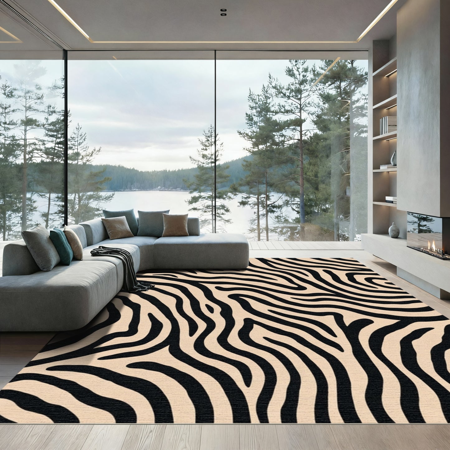 Beige Black Animal Stripe Rug
