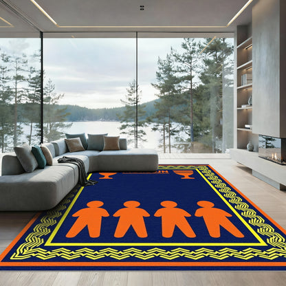 Bold Orange Figures Blue Border Rug