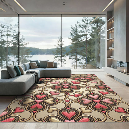 Golden Pink Heart Filigree Collection Rug