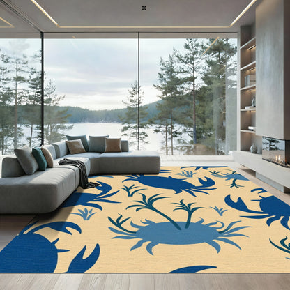 Deep Blue Crab Silhouette Seaside Rug