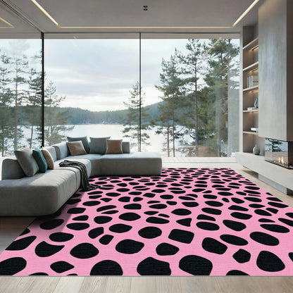 Pink Black Abstract Spot Rug