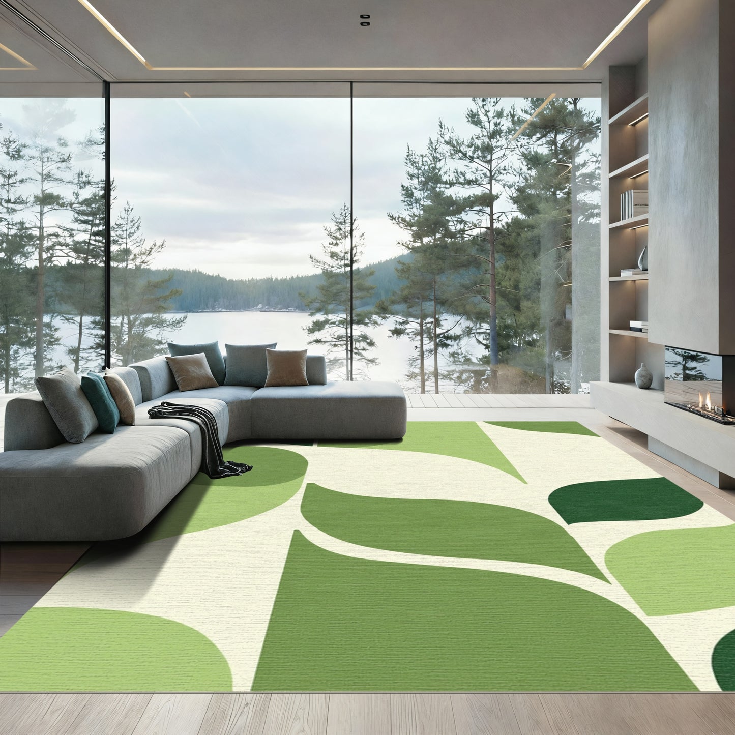 Abstract Organic Leaf Shapes Rug