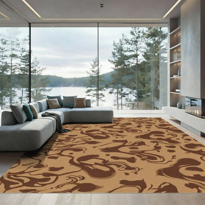 Brown Swirls Fluid Abstract Rug