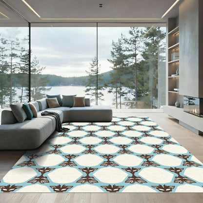 Retro Brown Fox Blue Geometric Rug