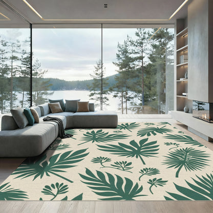 Tropical Green Leaf Silhouette Rug