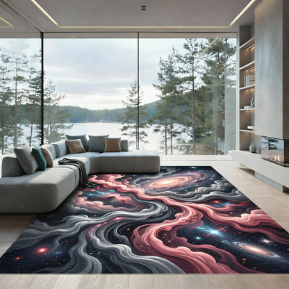 Cosmic Pink Swirl Galaxy Nebula Rug