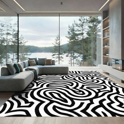 Bold Black White Organic Maze Rug