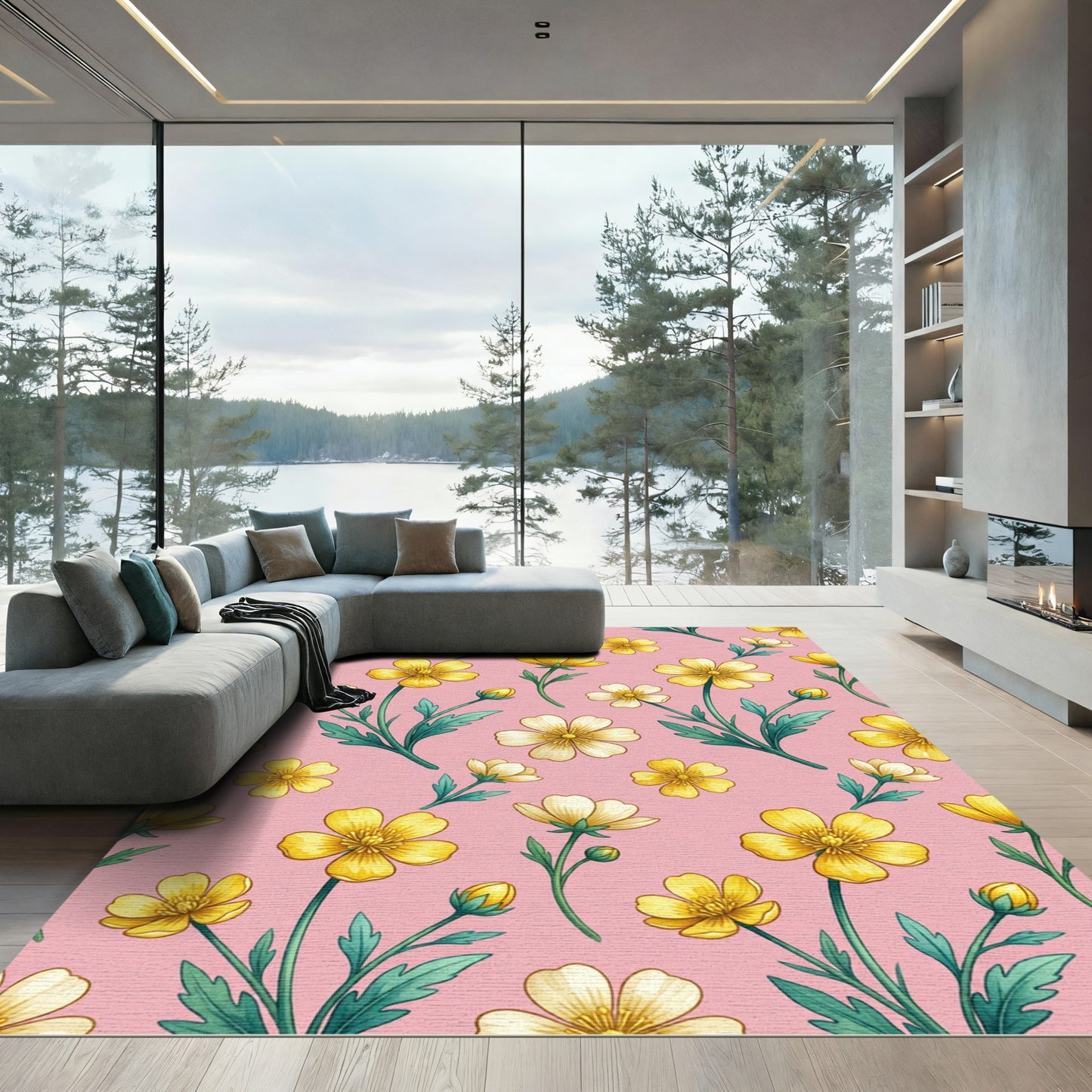 Pink Buttercup Meadow Floral Delight Rug
