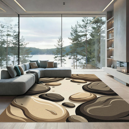 Minimalist Earthy Stone Pebble Zen Art Rug