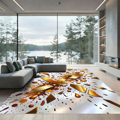 Metallic Gold Splatter Abstract Forms Rug