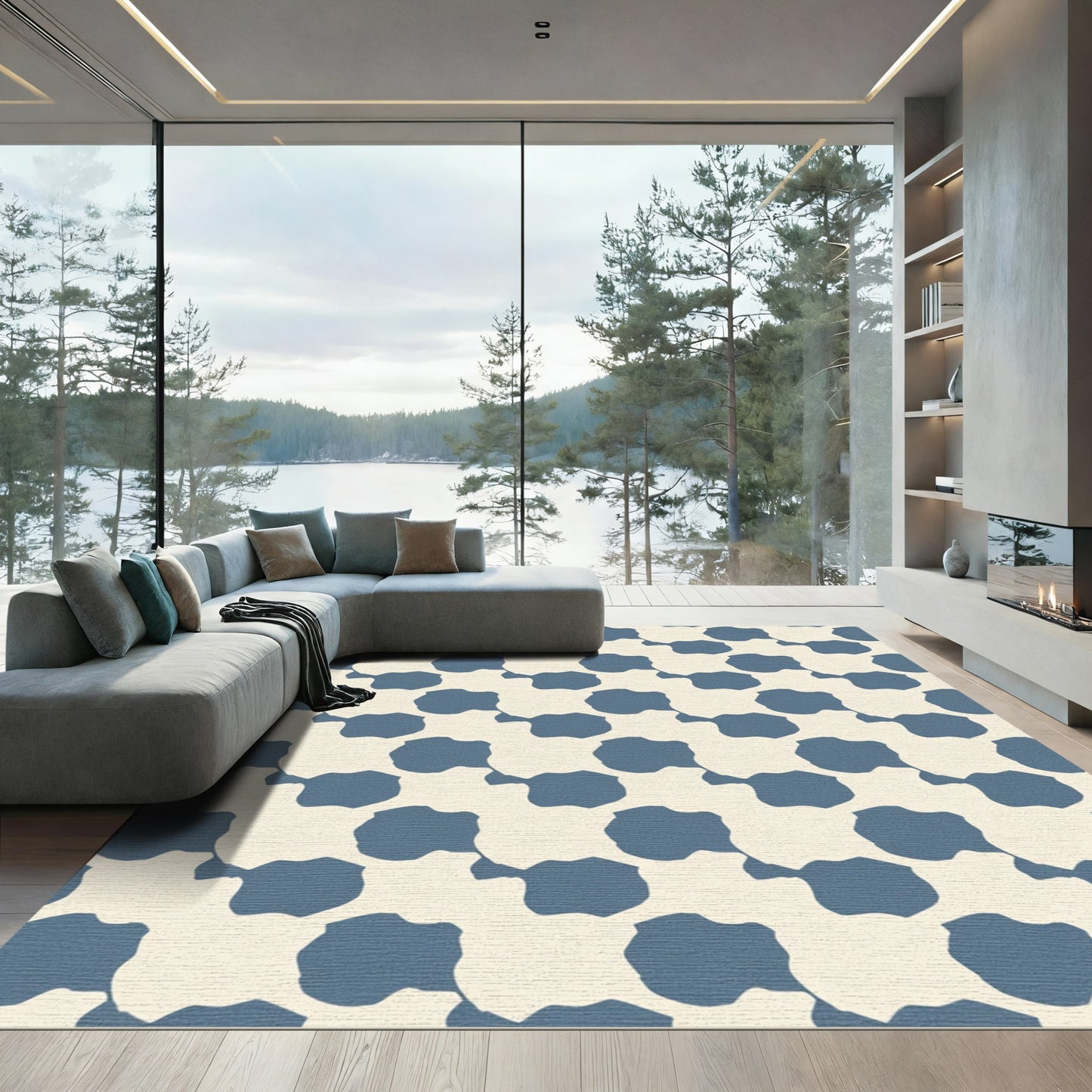 Dusky Blue Cloudlike Domino Arrangement Rug