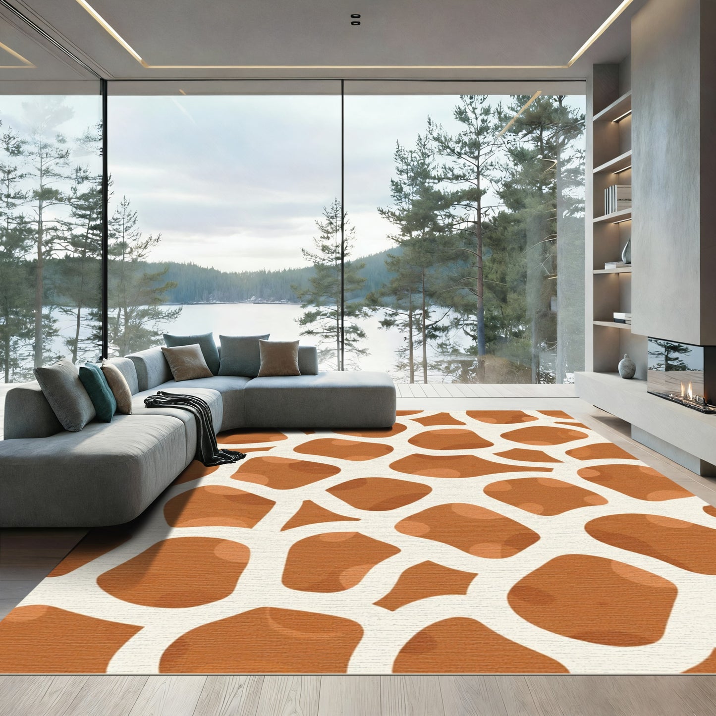Orange Brown Giraffe Skin Texture Rug