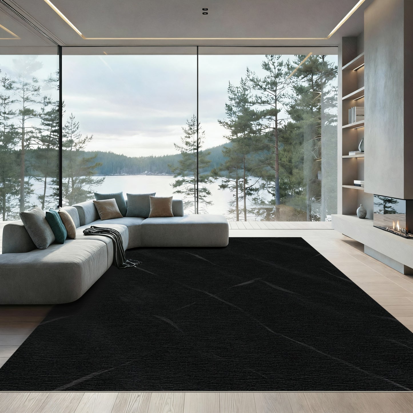 Sophisticated Black Marble Vein Rug