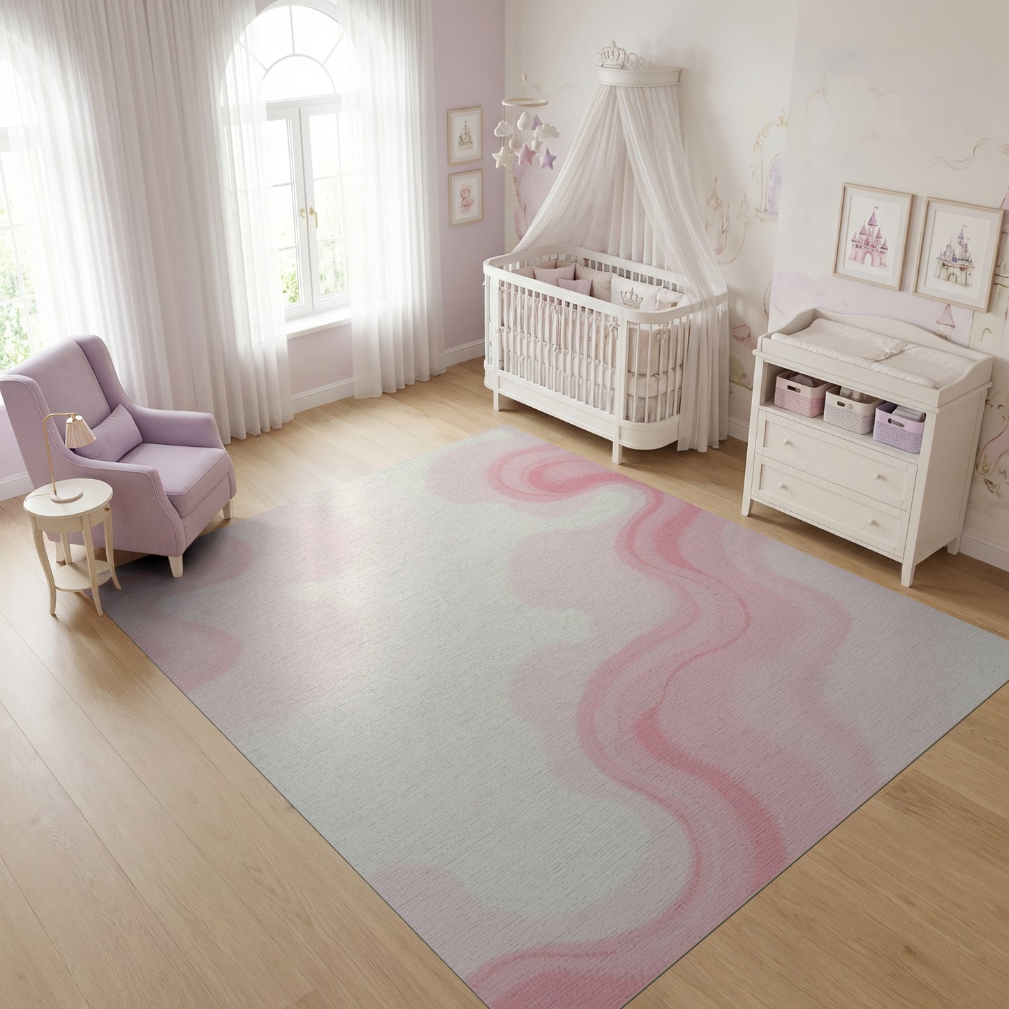 Pastel Pink Fluid Waves Rug