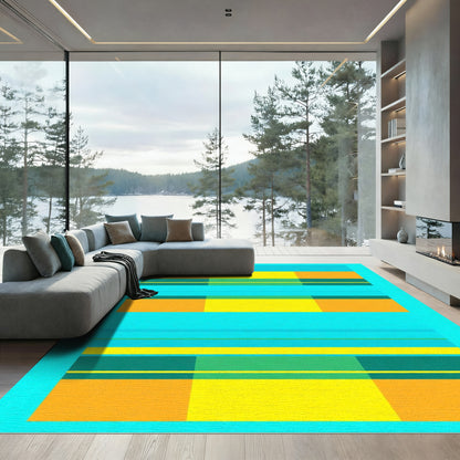 Bold Geometric Blocks Teal Orange Yellow Rug