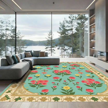 Aqua Floral Medallion Garden Rug