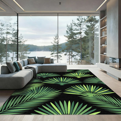 Lush Green Tropical Palm Fan Rug