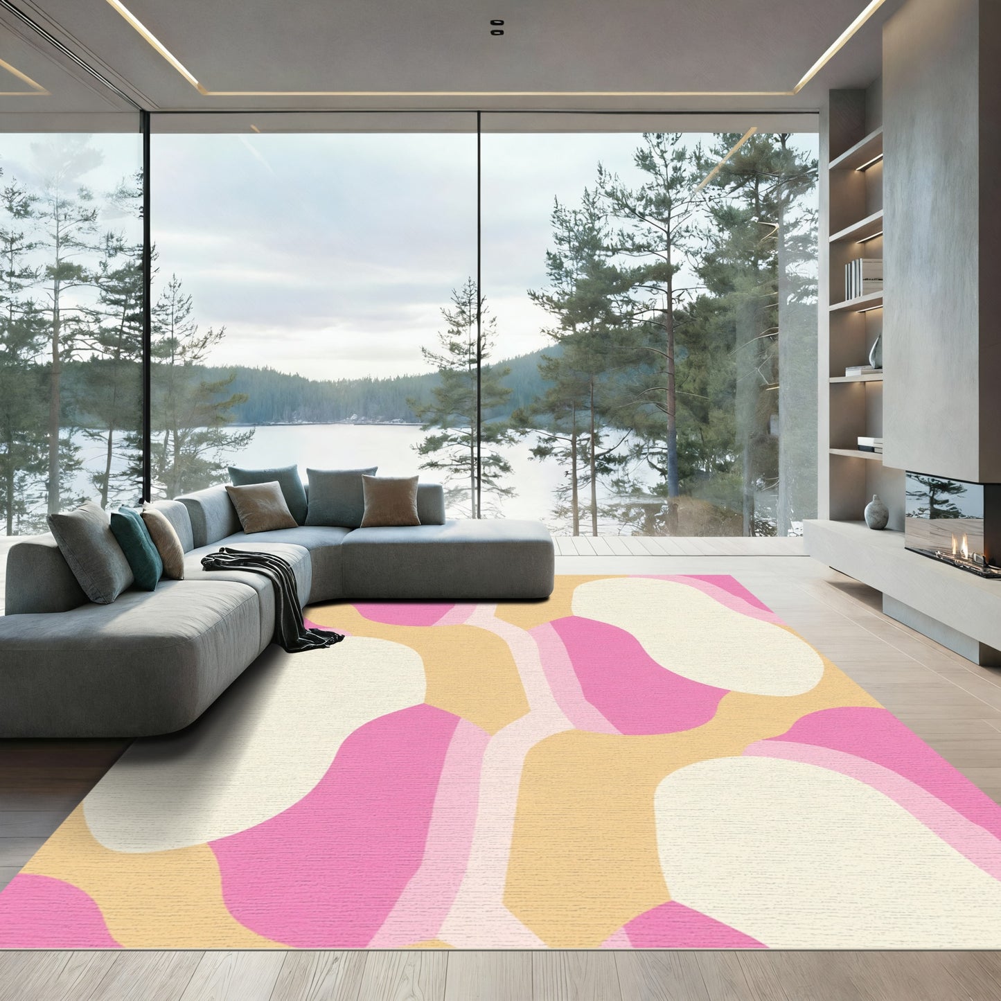 Retro Pink and Peach Organic Shapes Rug