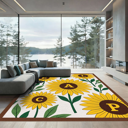 Yellow Sunflower Alphabet Floral Arrangement Rug