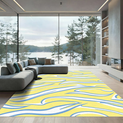 Yellow Blue White Swirl Abstract Rug
