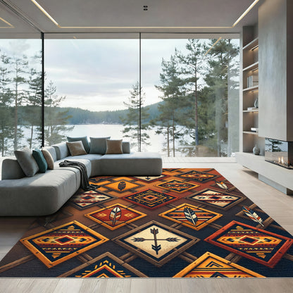 Woven Earth Tone Feather Diamond Rug
