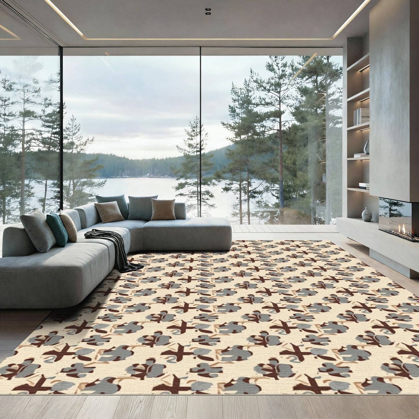 Neutral Tones Abstract Floral Medallion Rug