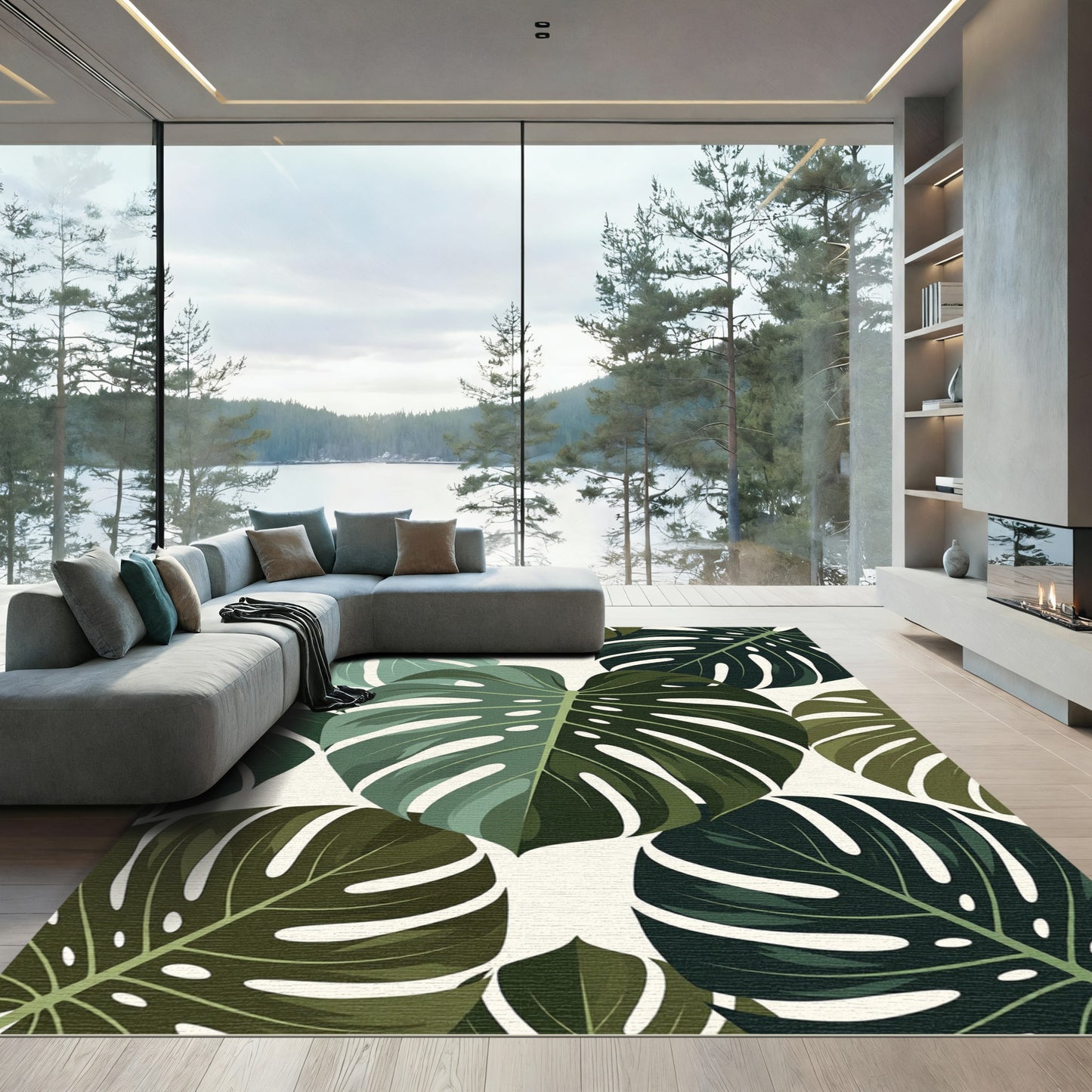 Deep Green Monstera Leaf Collection Rug