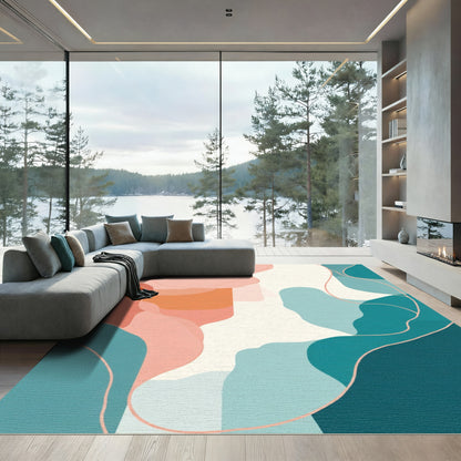 Pastel Abstract Coral Teal Flow Rug