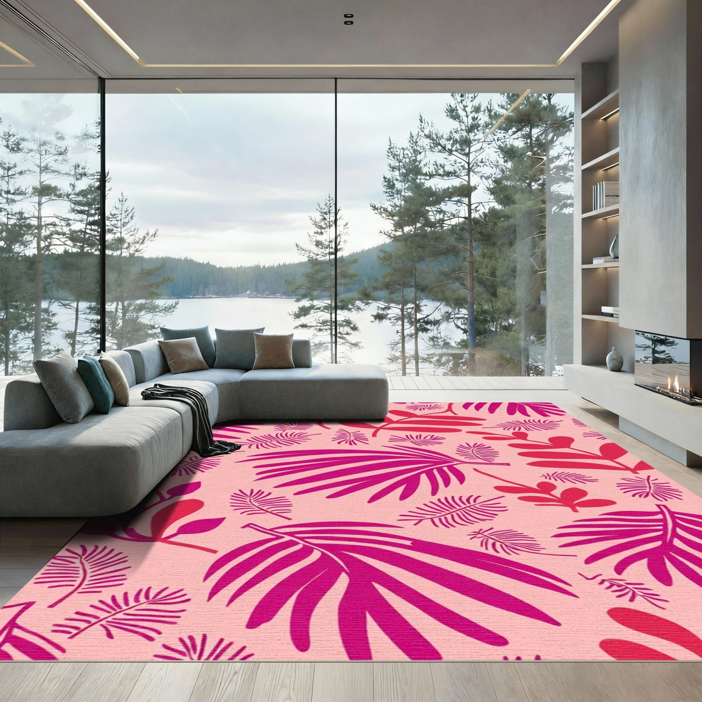 Fuchsia Tropical Leaf Assortment Rug