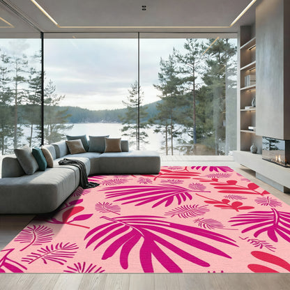 Fuchsia Tropical Leaf Assortment Rug