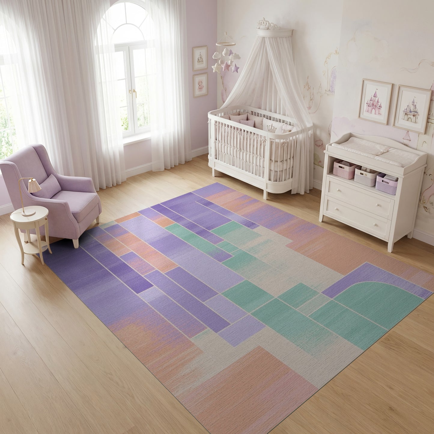 Modern Purple Orange Green Geometric Rug
