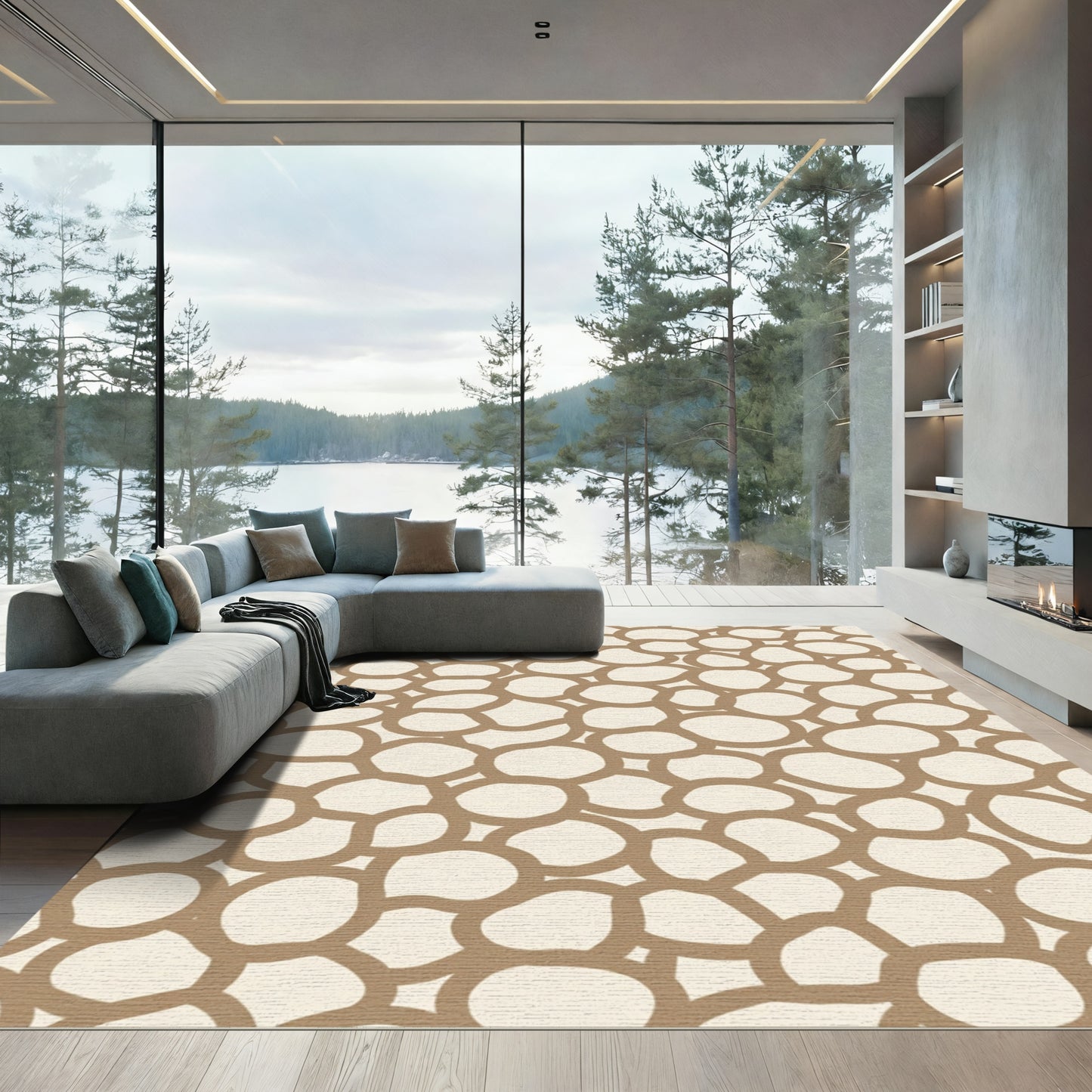 Ecru And Taupe Organic Circles Rug