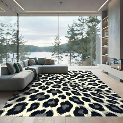 Bold Monochrome Leopard Animal Skin Rug